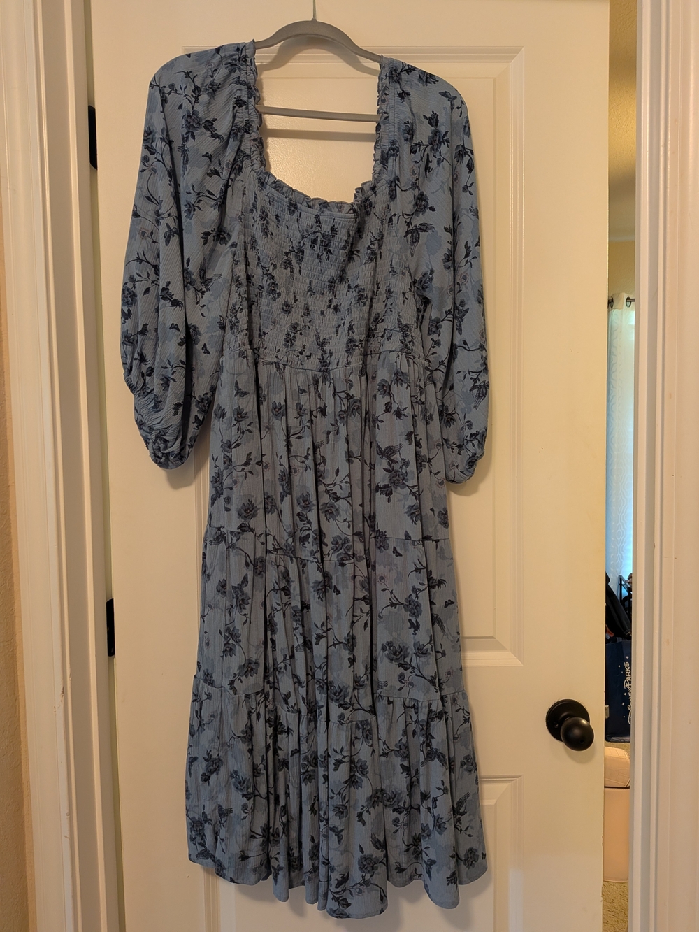 Light Blue Floral Smocked Midi Dress